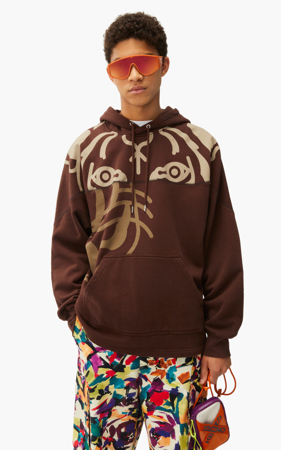 Sweat A Capuche Kenzo K Tiger Homme Marron Foncé | ETOB-97832